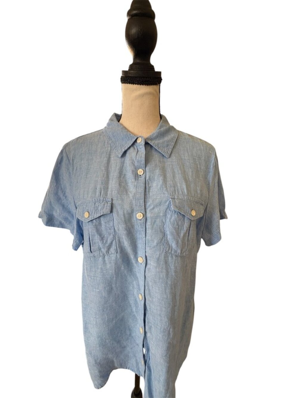 L.L. Bean Women's Washable 100% Linen Utility Camp Shirt Size Large